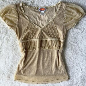 Cream Lace Trim Top Y2K